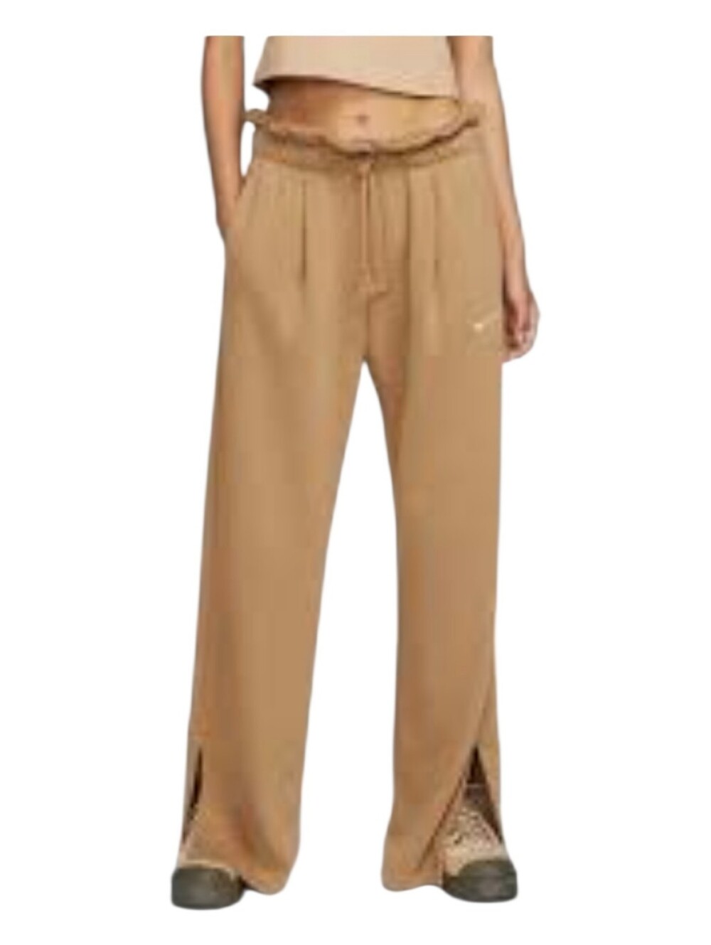 Nike Womens Tan Paperbag Slit Ankle Wide Leg Everyday Modern Sweatpants XL